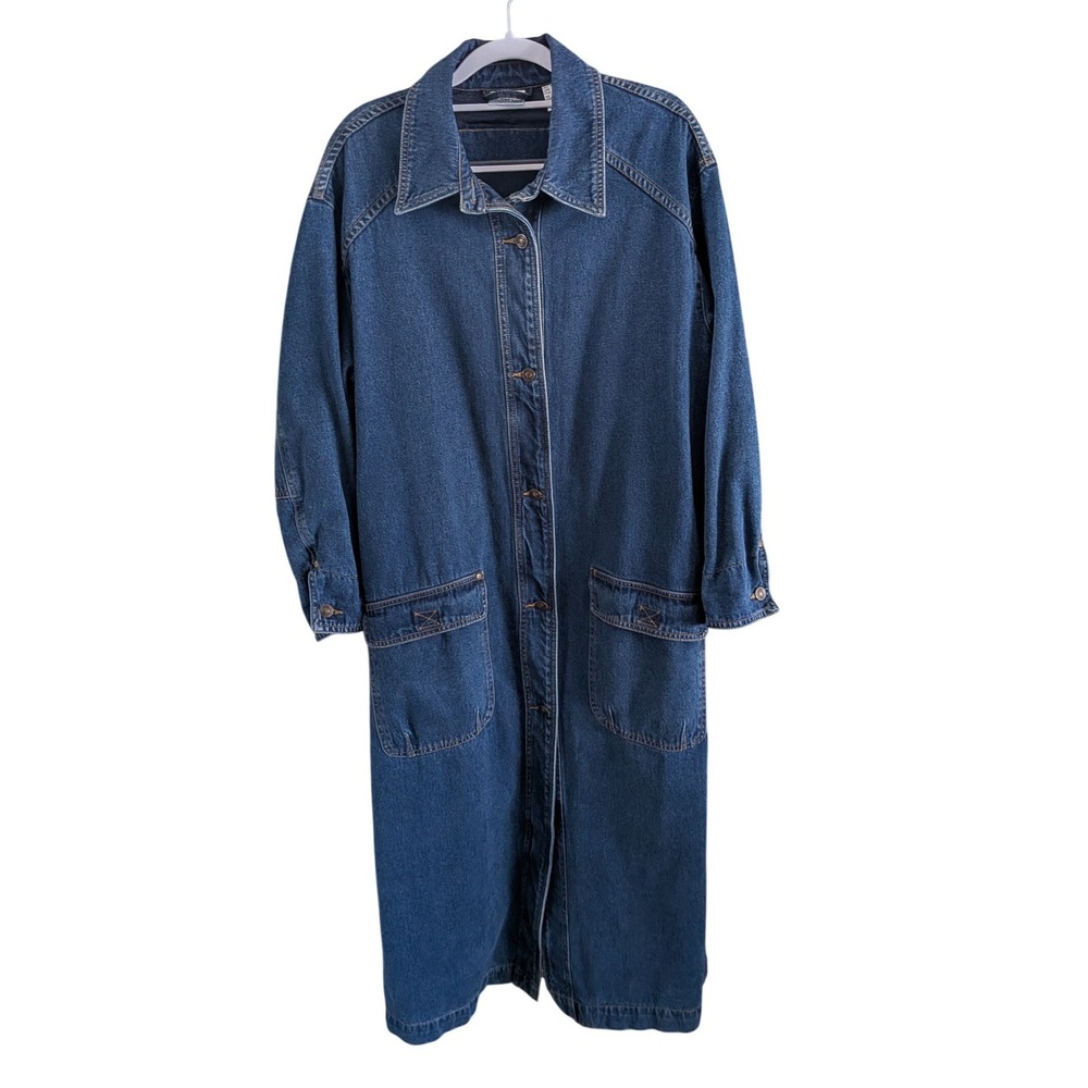 Newport‎ News Vintage 90s Denim Duster Coat Longline Blue Jean Jacket Size 6